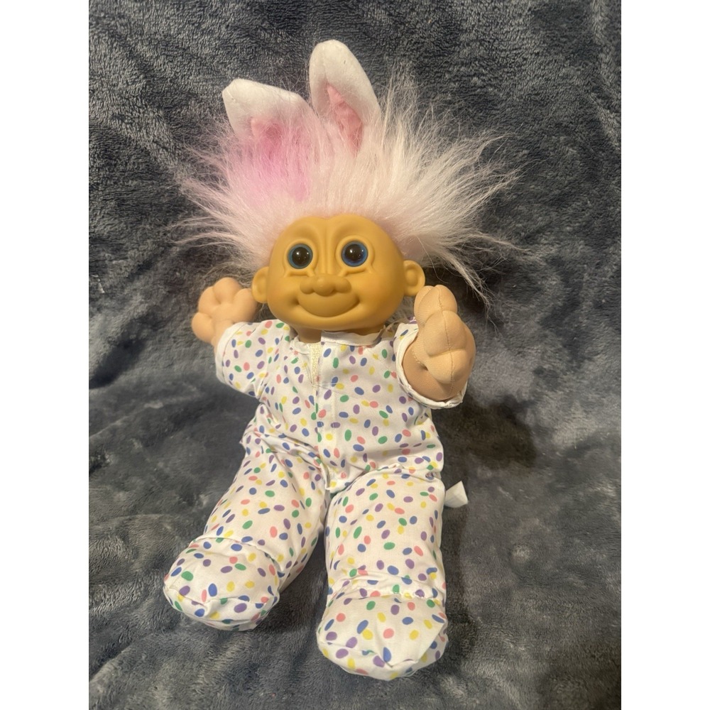 Russ Troll Plush Doll Pink Hair Blue Eyes Rabbit Outfit 12" Tall